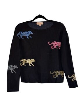 Philosophy Black Colorful Leopard Cheetah Print Sweater Size Large